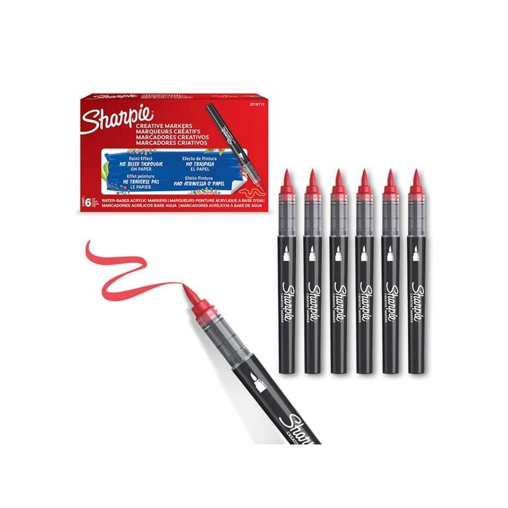 Sharpie Creative Akryl Paint Marker  | Penselspids | Rød | 6 stk