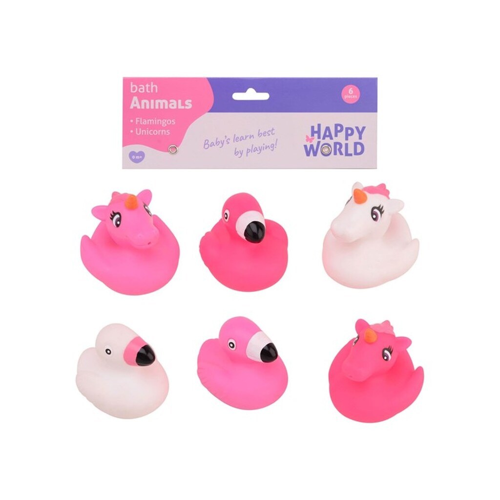 Johntoy Happy World Flamingo &amp; Unicorn Bath Figures 6pcs.