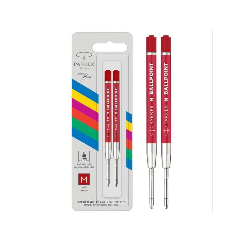 Parker Ballpoint Pen Refill | Medium spids | Rødt QUINKflow-blæk | 2 Stk