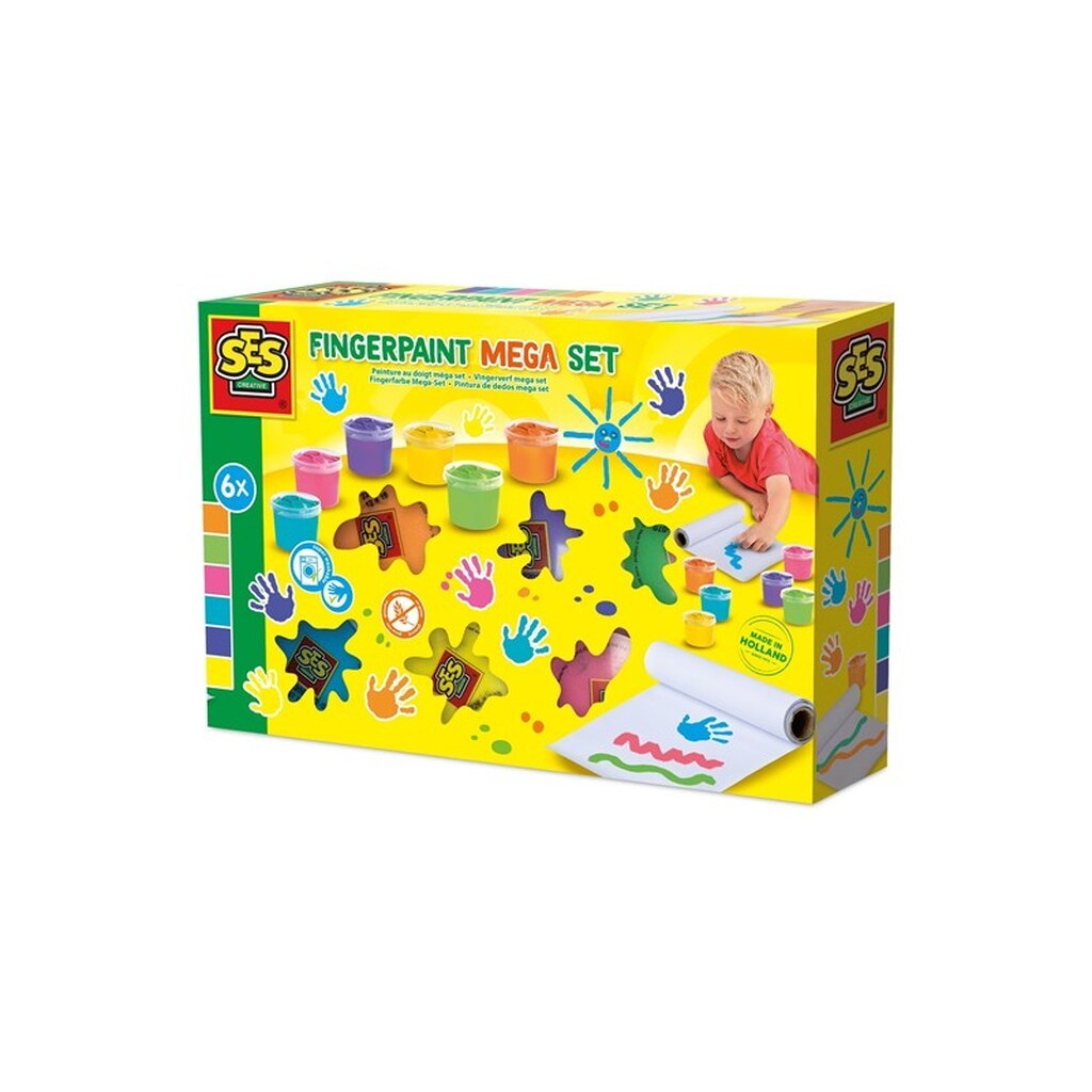 SES Creative Finger Paint Mega Set 6 Colours x 110ml - Includes 2-Metre Paper Roll