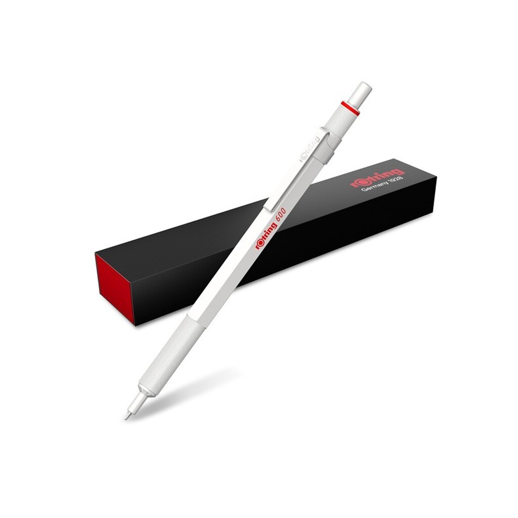 Rotring rOtring 600 metallisk kuglepen | Mellemspids | Sort blæk | Perlehvid tønde med skridsikkert riflet greb | Genopfyldelig | 1 stk