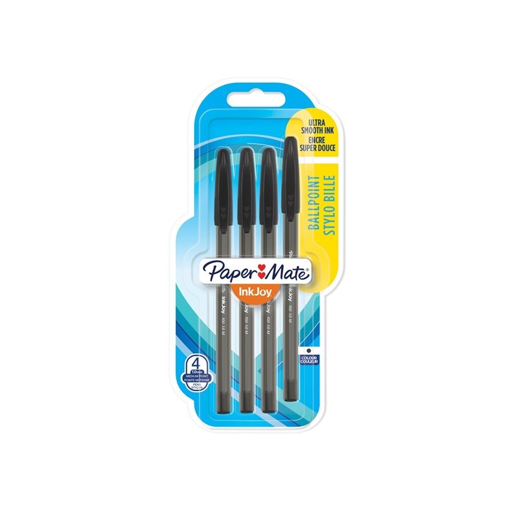 Paper Mate InkJoy 100ST Ballpoint Pens | Medium spids (0,7 mm) | Sort | 4 styk