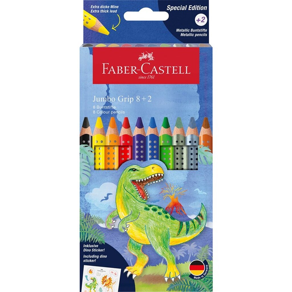 Faber-Castell Jumbo Grip Dino+stickers 8+2 metallic