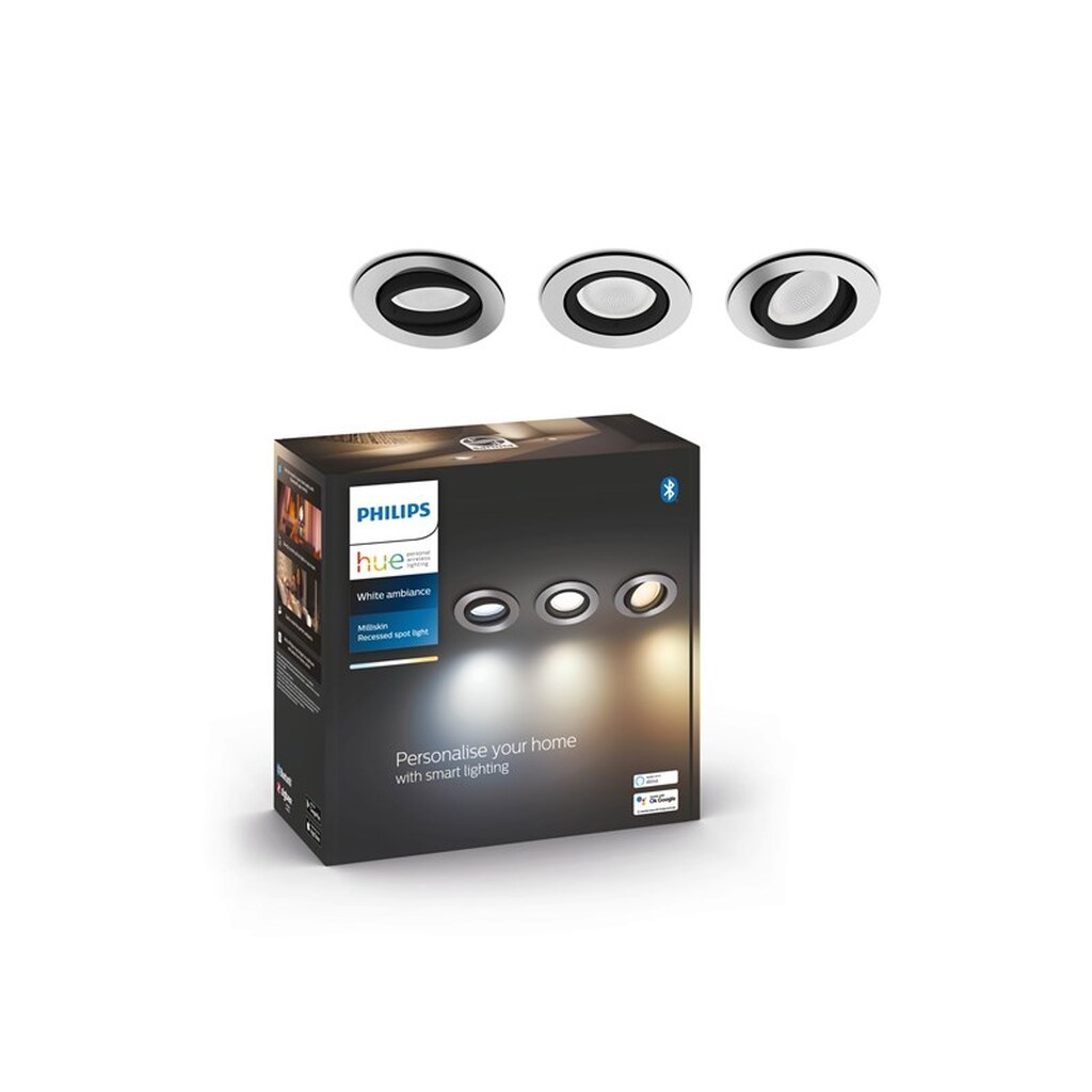 Philips Hue Milliskin Indbygningsspot Rund - Aluminium - 3-Pak