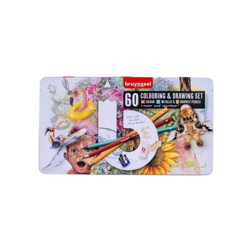Bruynzeel Drawing and Coloring Set Creative Artists Tin 60 Pcs