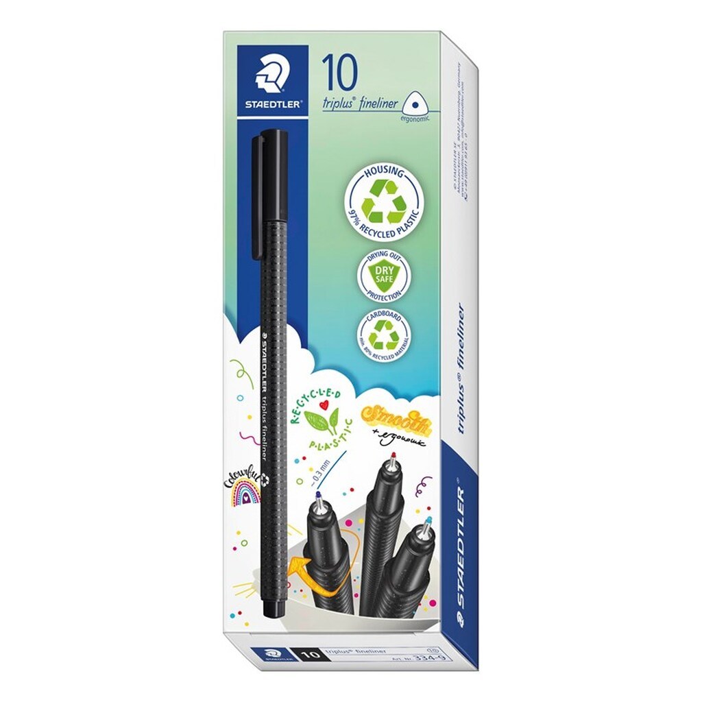 Staedtler TRIPLUS FINELINER rPP, 10 stk AQUA BLÅ