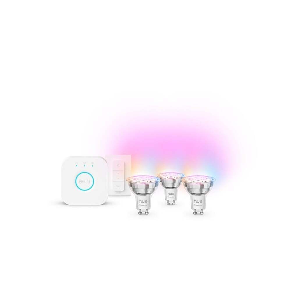 Philips Hue Essential startsæt: 3 x GU10 spots + Dimmer switch + Bridge