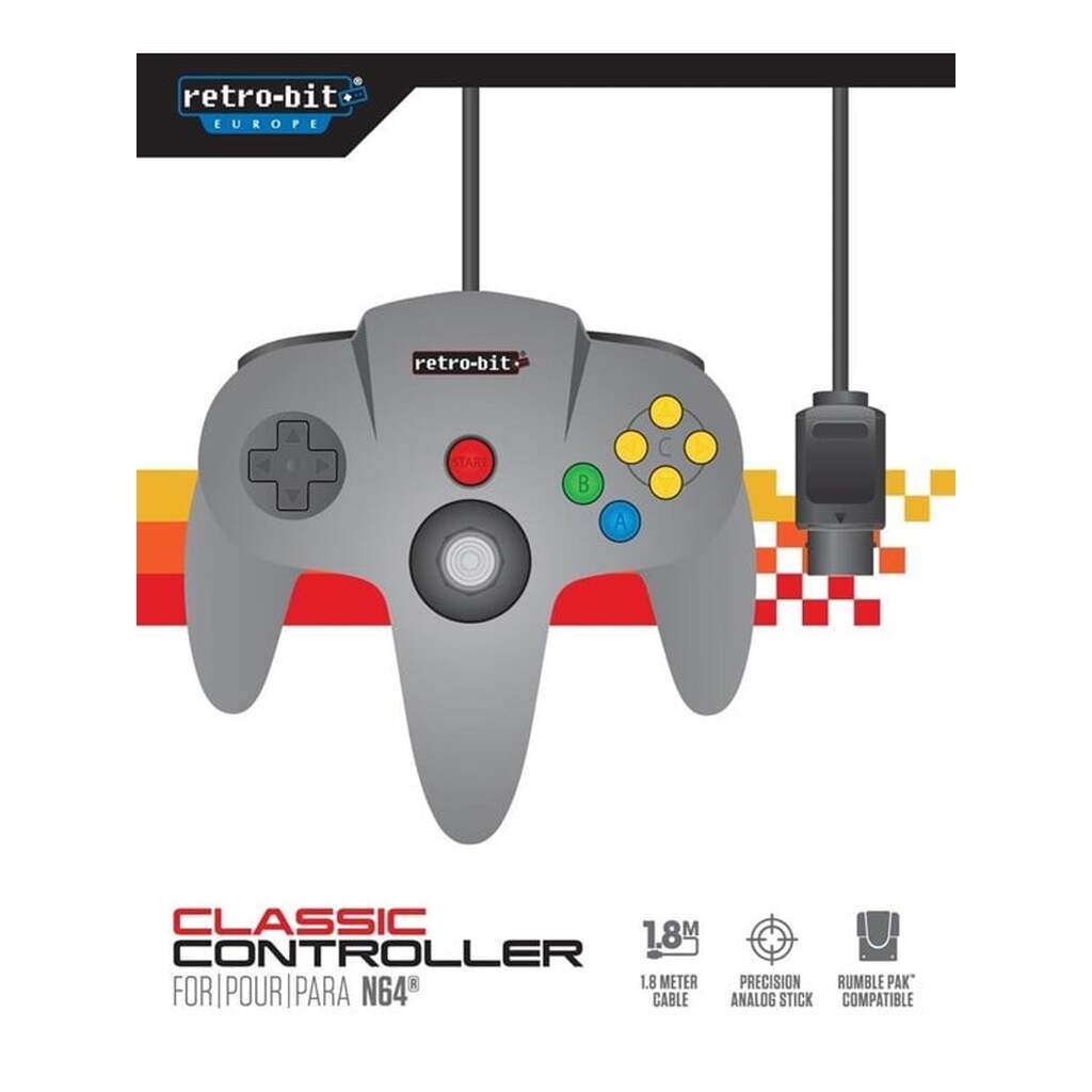 Retro-Bit N64 Classic Controller Grey - Wired Controller - Nintendo 64