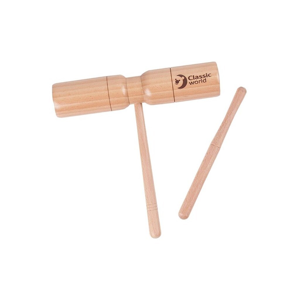 Classic World Wooden Tone Block with Handle and Stick