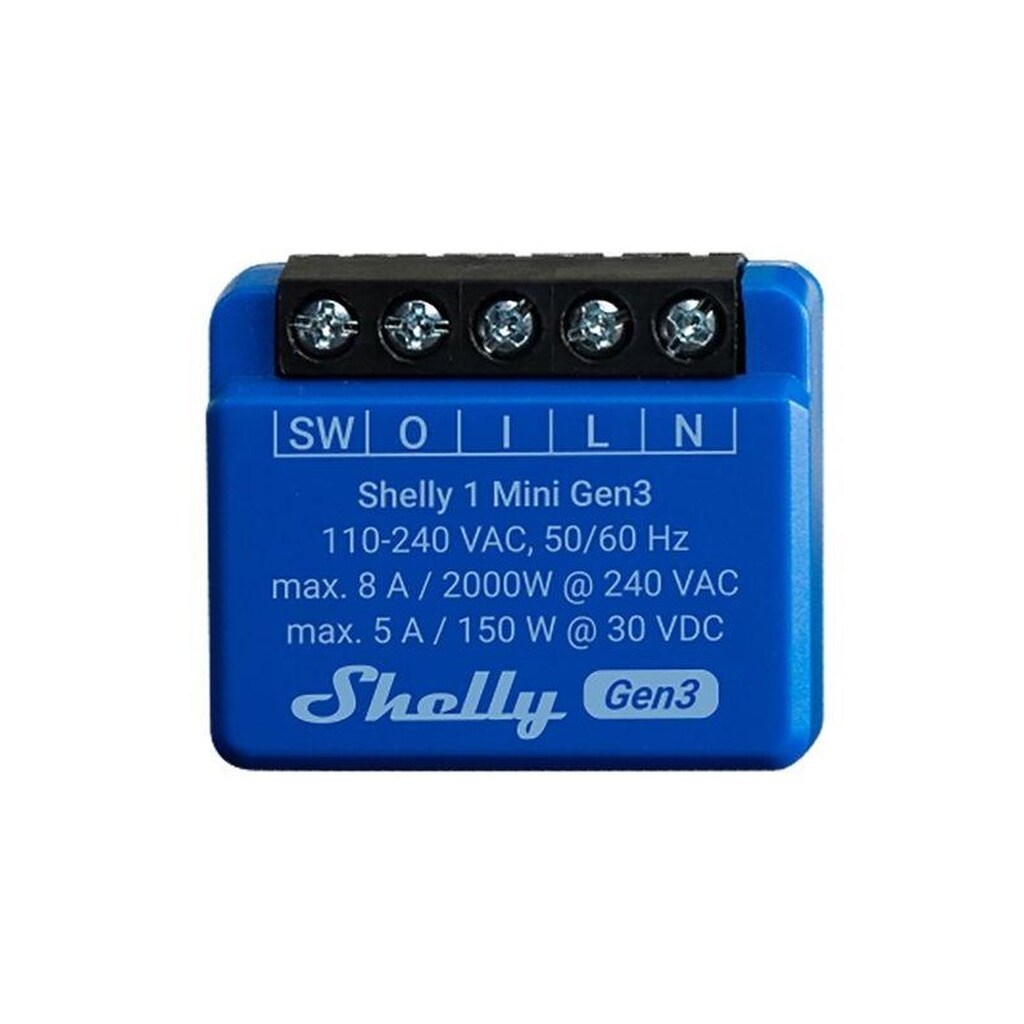 Shelly 1 Mini (GEN 3) - WiFI relæ med potentialfrit kontaktsæt (230VAC)