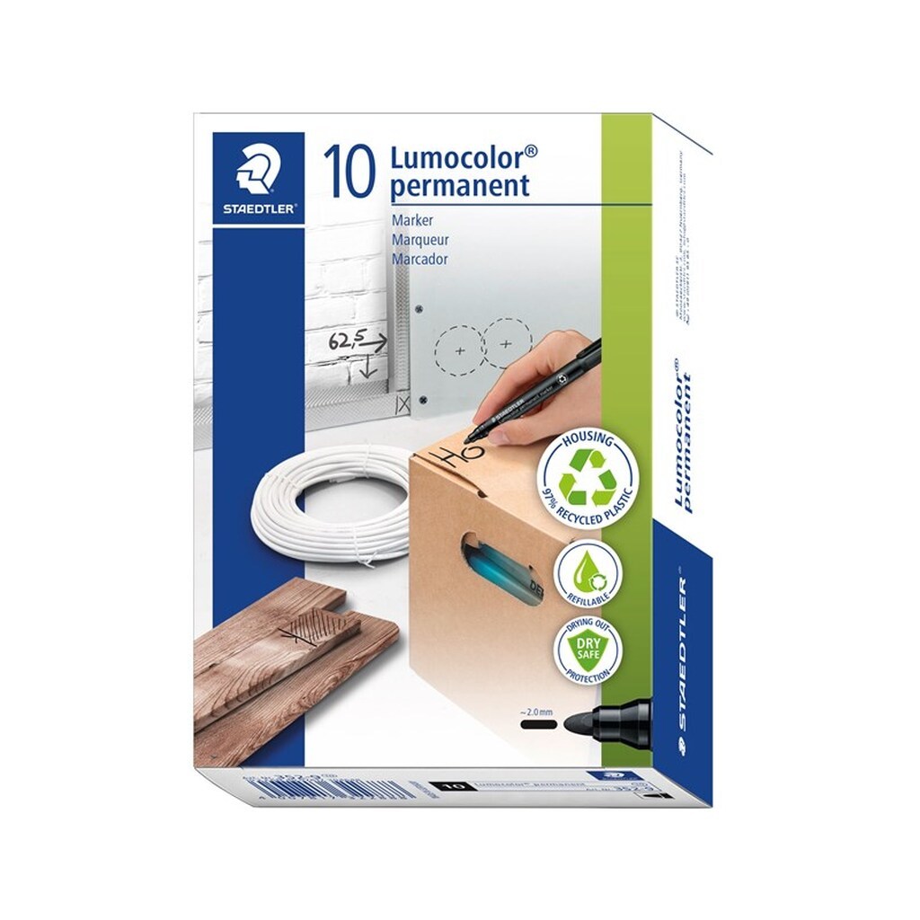 Staedtler LUMOCOLOR MARKER PERMANENT 2mm, 10 STK rød