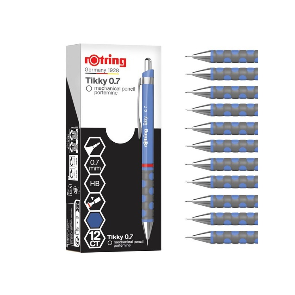 Rotring rOtring Tikky Mekanisk Blyant | HB 0,7 mm | Iris (Blåt) skaft | 12 Stk