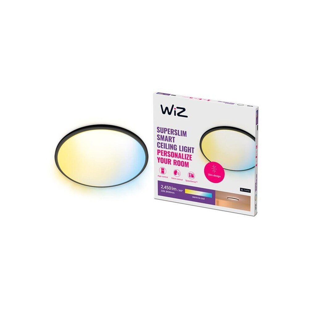 WiZ SuperSlim Smart Loftslampe Sort, 22W, Justerbar hvidt &amp; Dæmpet lys