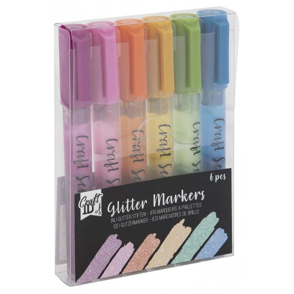 Creative Craft Group Glitter Markers, 6 stk. i plastboks.