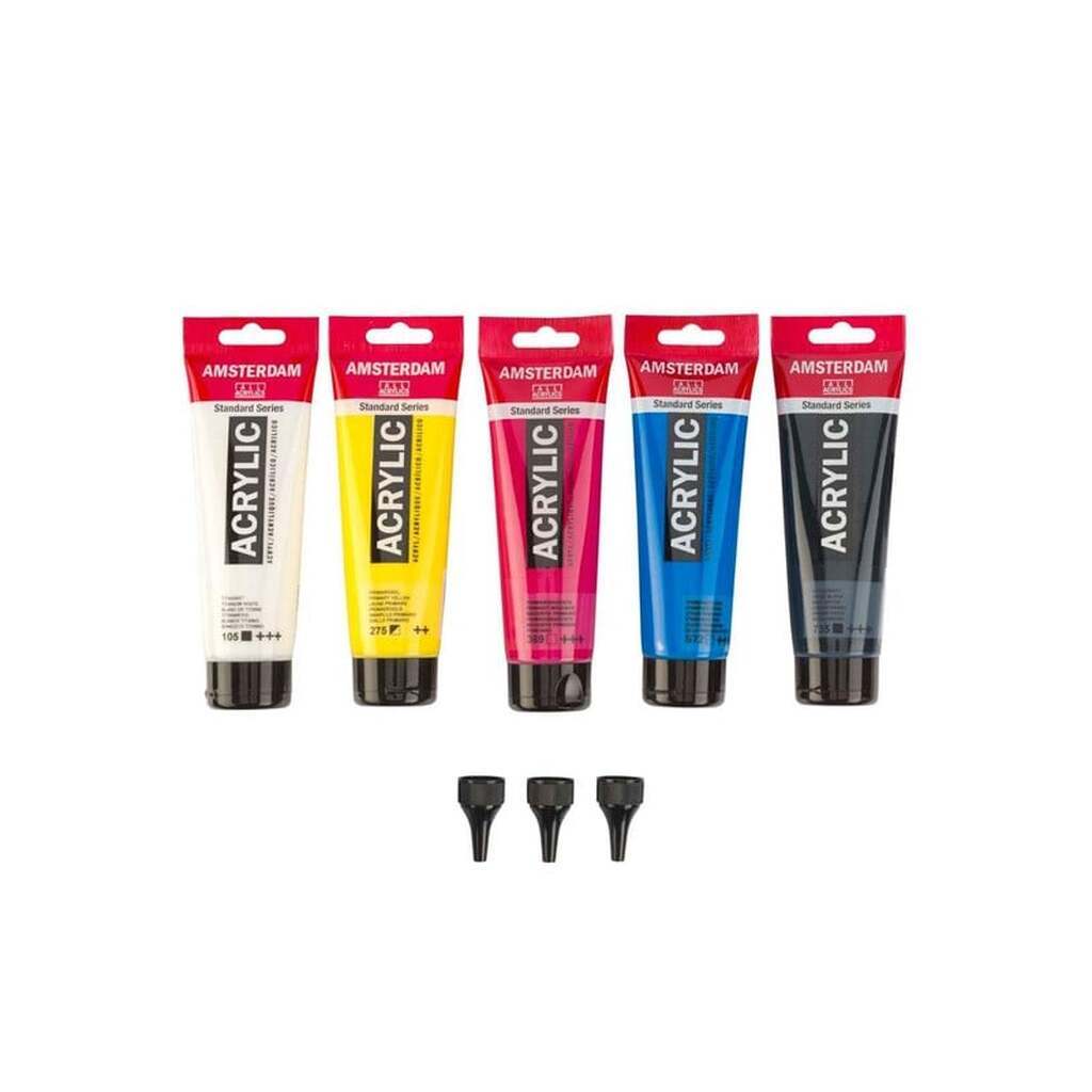 Bruynzeel Amsterdam Standard Series Acrylic Paint Primary Set 120ml 5pcs. + 3 Dosing Spouts