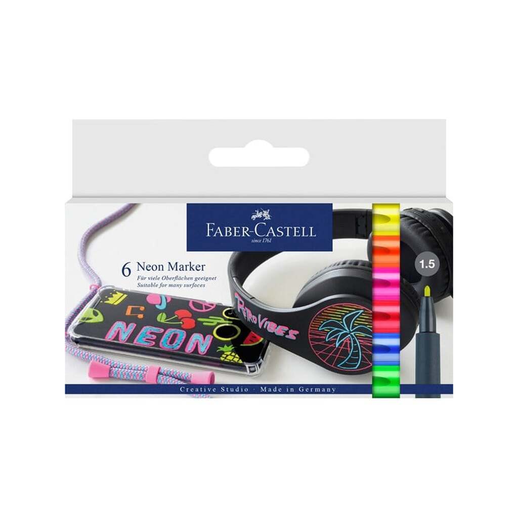 Faber-Castell Neon marker til sten,glas,plastik 6 ass