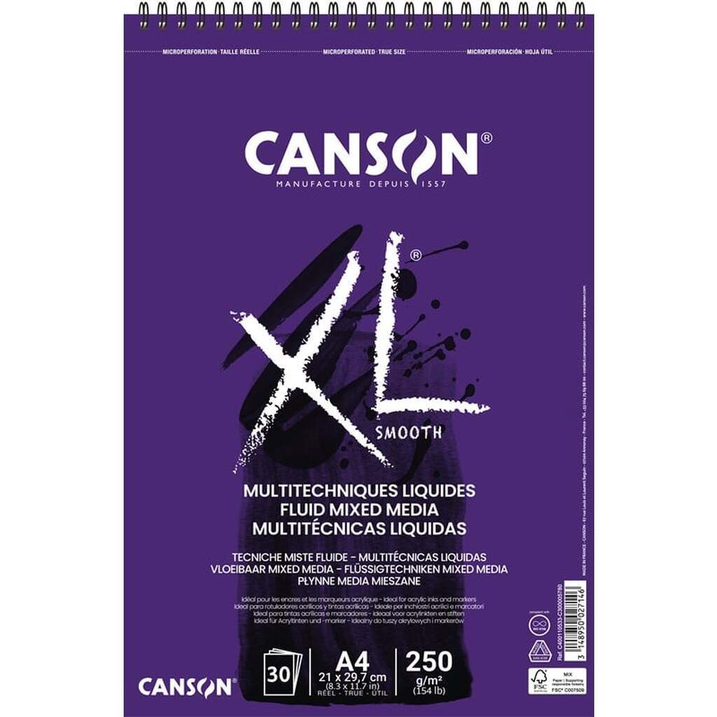 Canson XL Fluid Mixed Media A4 250G Spiral 30 SH
