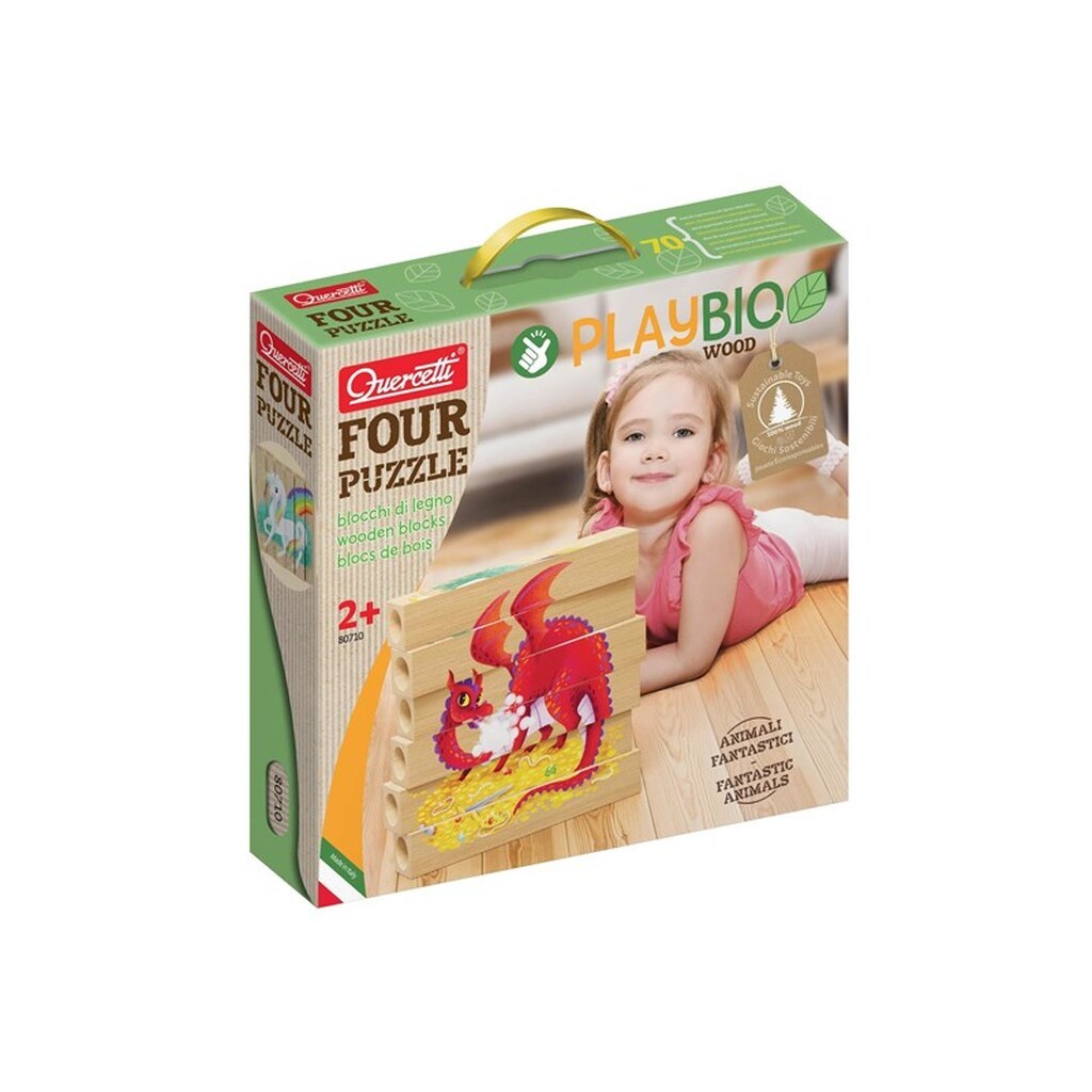 Quercetti PlayBio Four Wooden Puzzles: Fantastic Animals