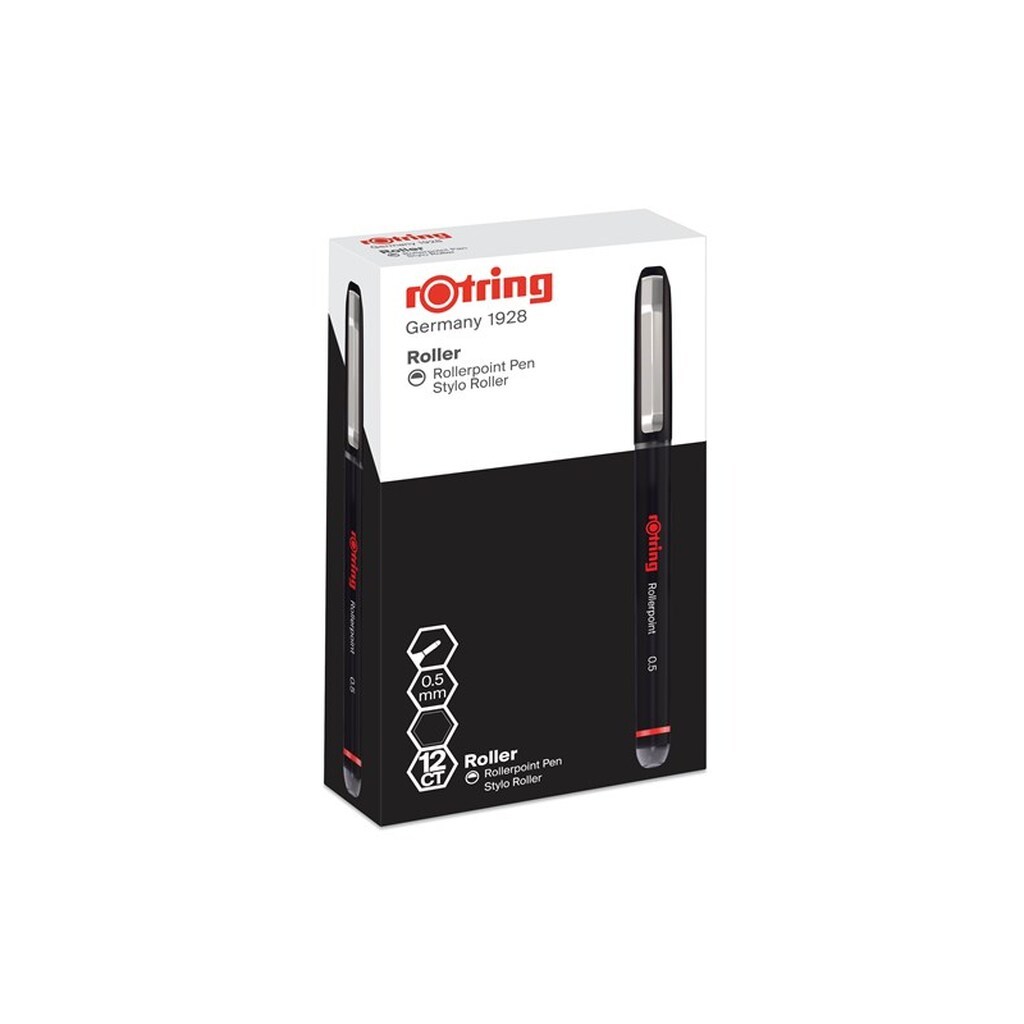 Rotring rOtring Rollerball Pen | Nålespids (0,5 mm) Rullepunkt til præcis skrivning | Sort blæk | 12 Antal