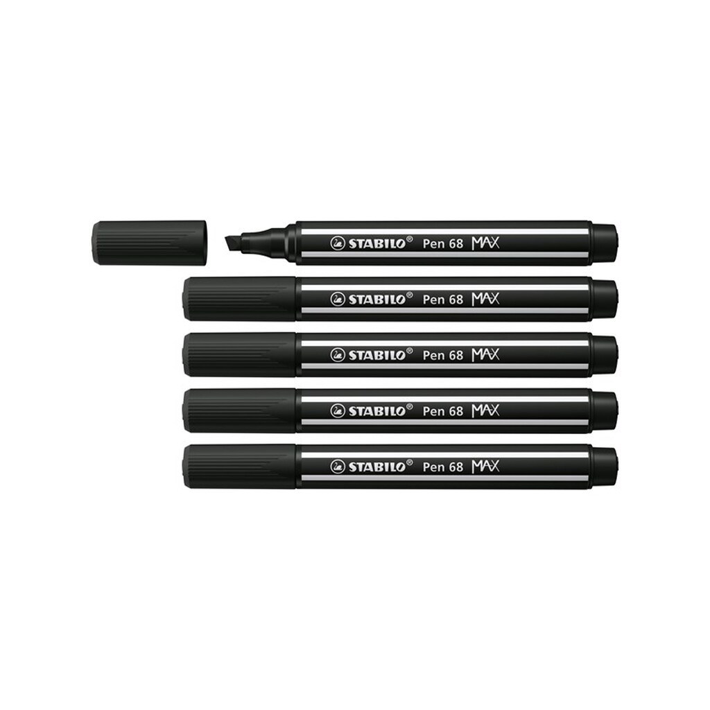 STABILO Pen 68 MAX - Fibre-tip Pen with Thick Chisel Tip - Black