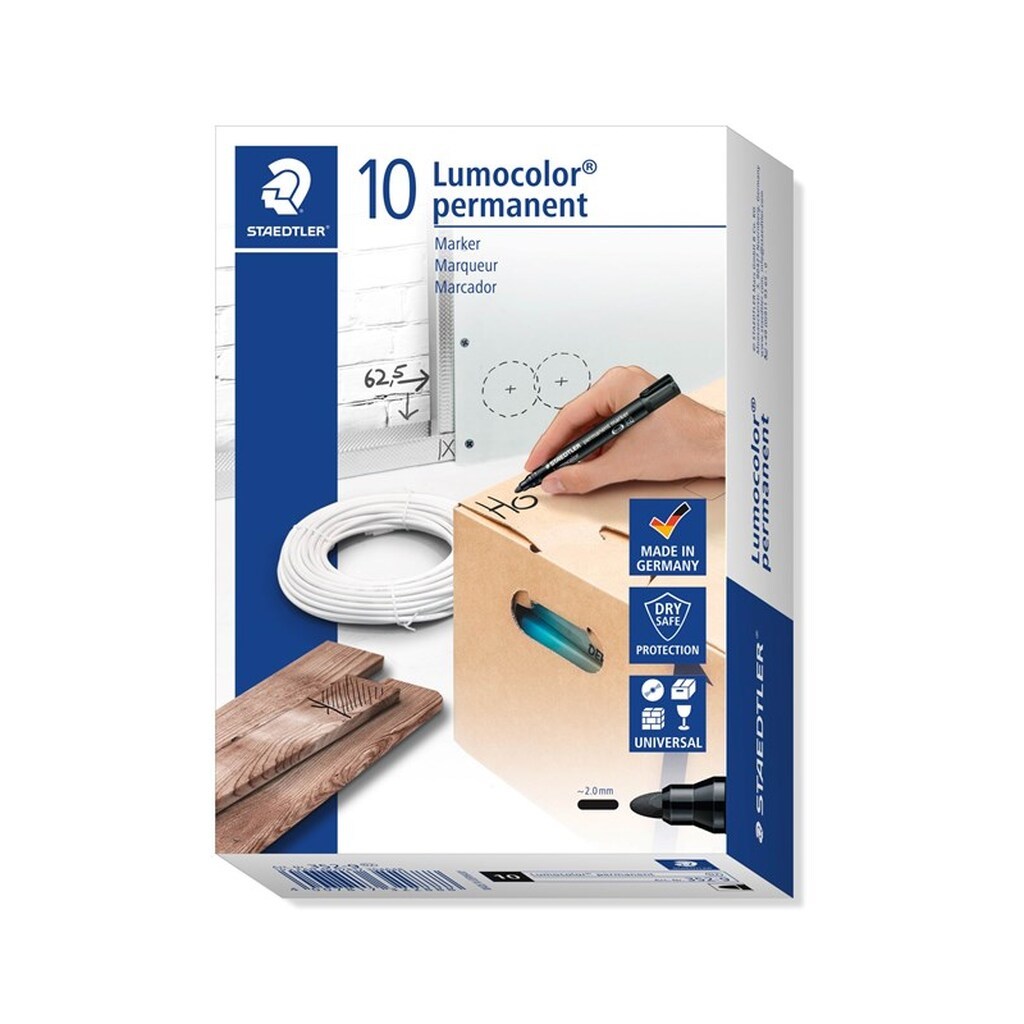 Staedtler LUMOCOLOR MARKER PERMANENT 2mm, 10 STK SORT