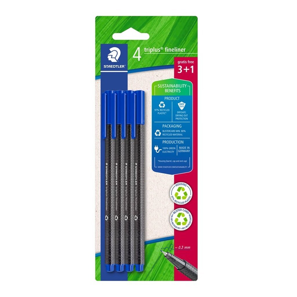 Staedtler Fineliner Triplus Blå, 4/Bk
