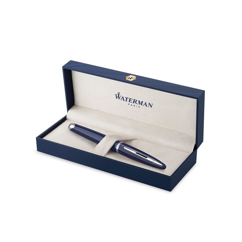 Waterman Carene, Fyldepen, Blålakeret med Palladium beklædning, 18K Guld Medium Spids, Blåt Blæk, Gaveæske