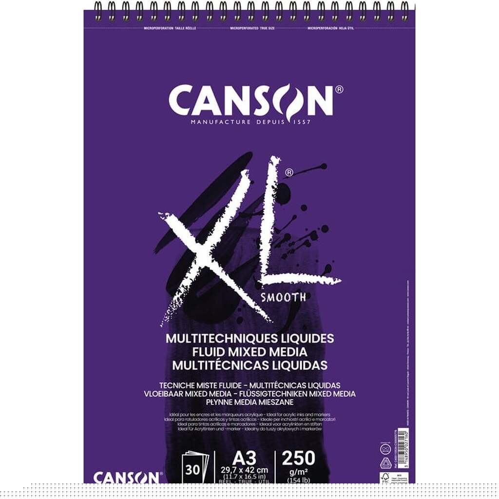 Canson XL Fluid Mixed Media A3 250G Spiral 30 SH
