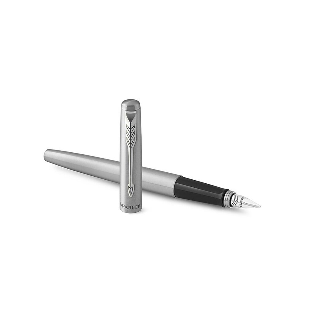 Parker Jotter-fyldepen | rustfrit stål med detaljer i krom | medium spids blå blæk | gaveæske