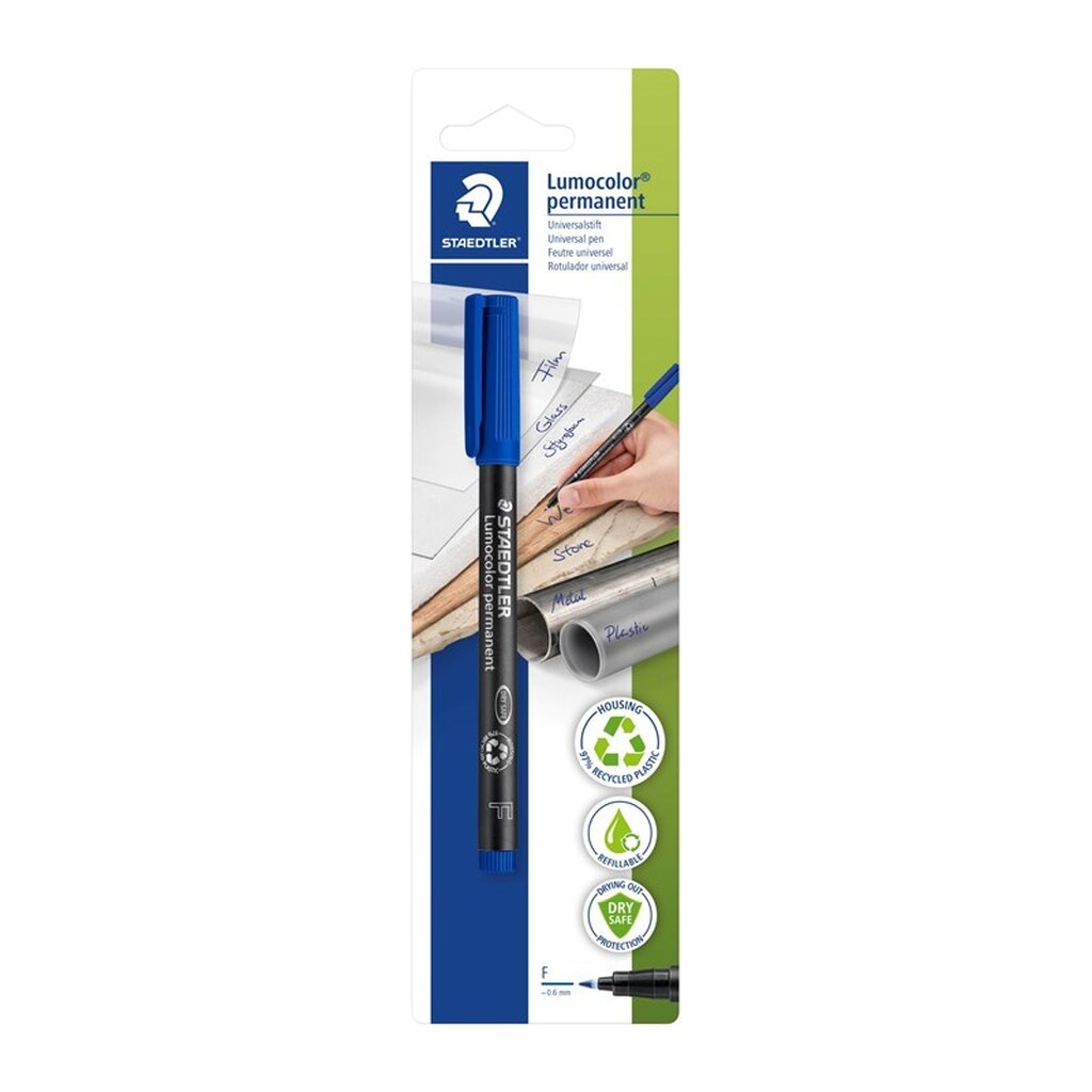 Staedtler LUMOCOLOR PERMANENT F 0,6 mm BLÅ, ÆSKE 10 STK