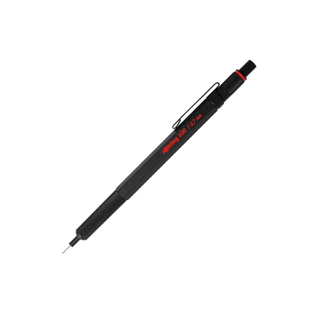 Rotring rOtring 600 mekanisk blyant | 0,7 mm | Sort blyant til kropsfremdrift i metal | Skridsikkert knurled greb &amp; sekskantet tønde