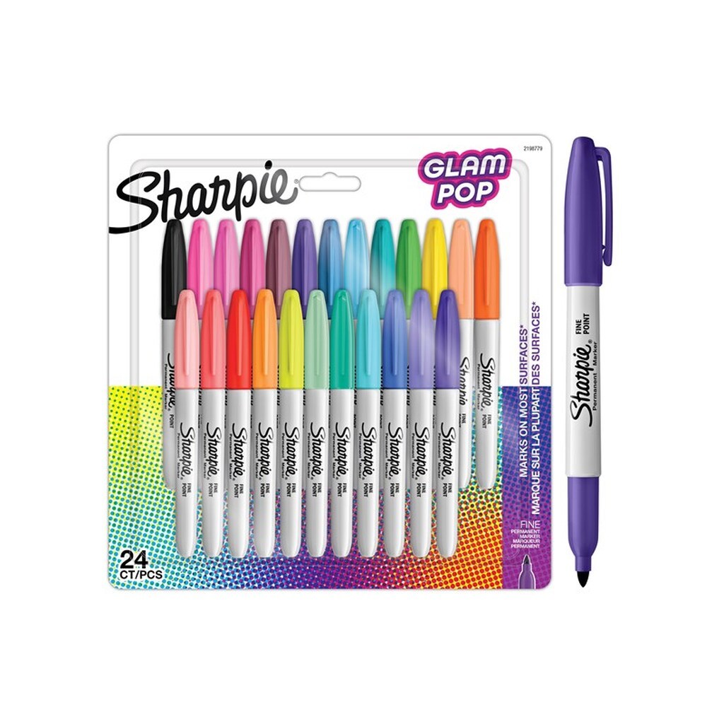 Sharpie Glam Pop Permanente Markers | Fin spids for fede detaljer | Assorterede livlige farver | 24 markerpenne
