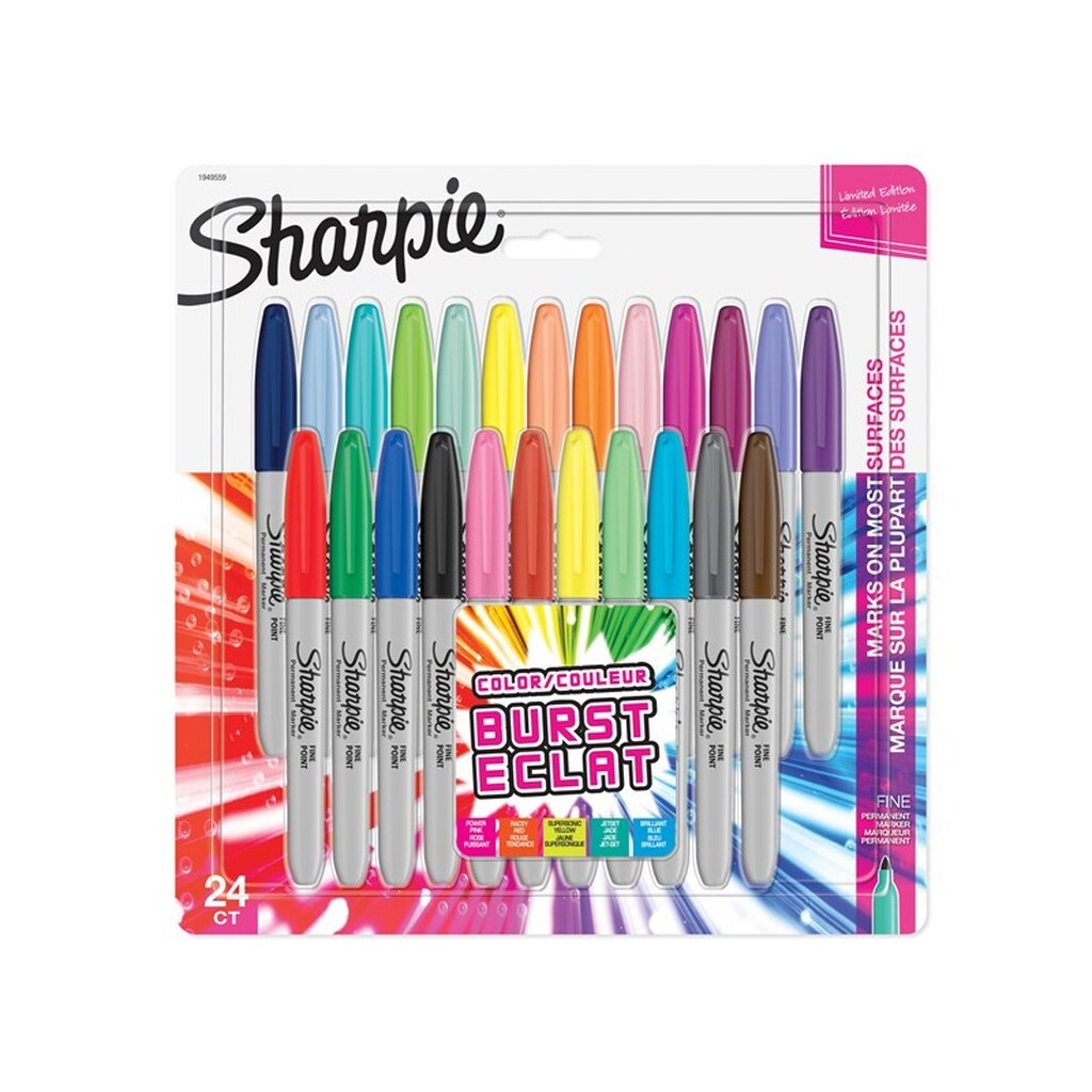 Sharpie Permanent Markers | Fin spids | Farveeksplosions- og forskellige originale farver | 24 styk