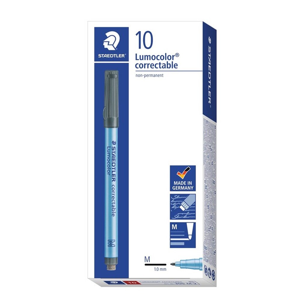 Staedtler LUMOCOLOR CORRECTABLE M 1,0mm rød, ÆSKE 10 STK