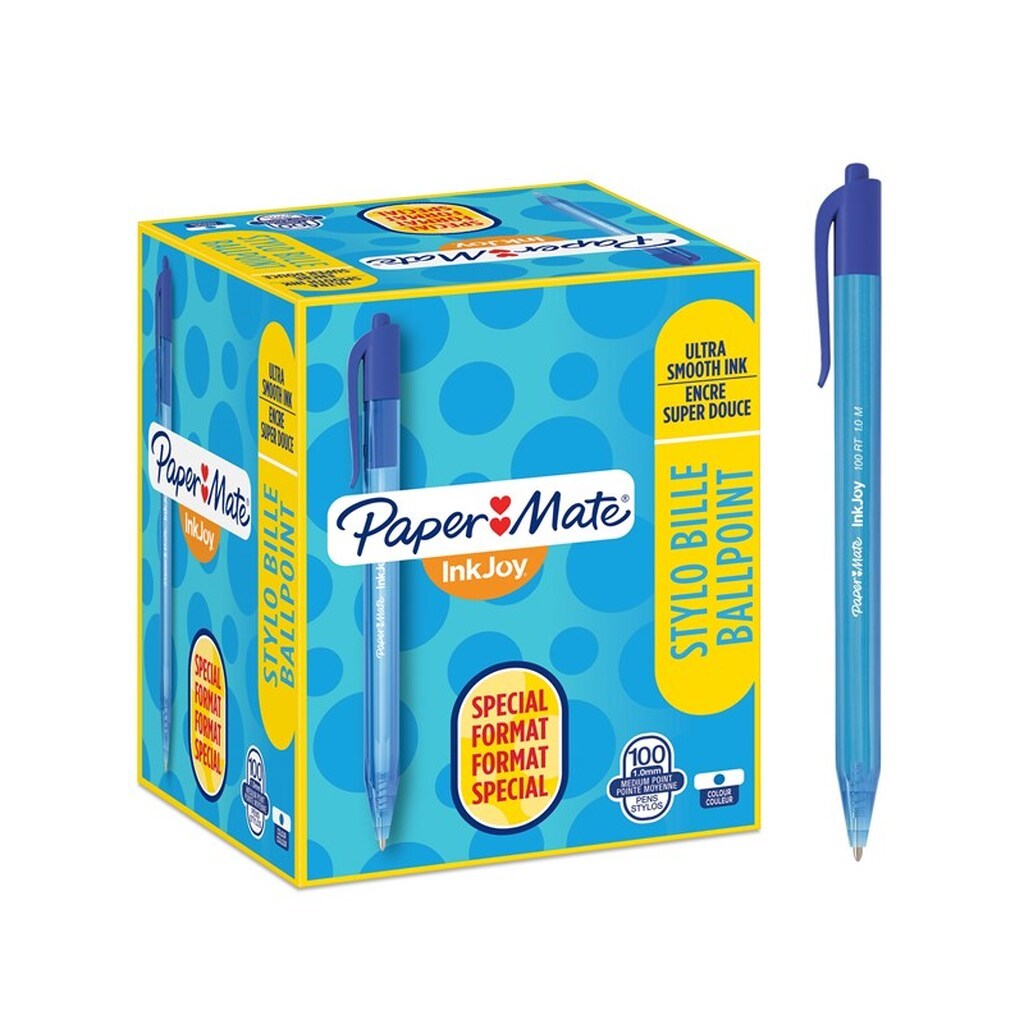 Paper Mate InkJoy 100RT Retractable Ballpoint Pens | Medium spids (1,0 mm) | Blå | 100 styk