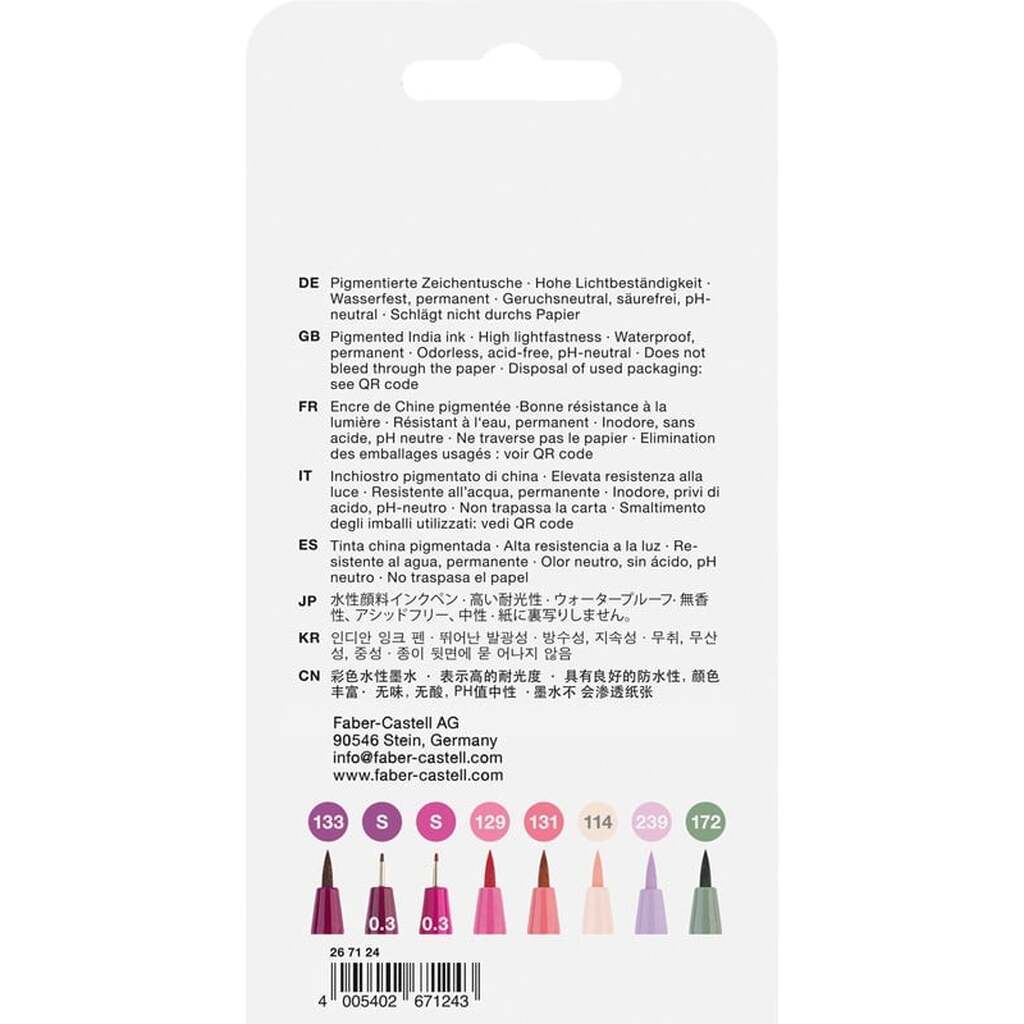 Faber-Castell Pitt Artist Pen tuschpen, etui med 8 håndbogstaver, blomster, rosa toner