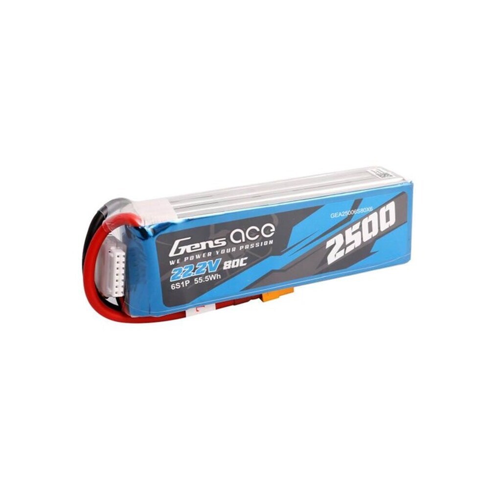 Gens ace &amp;Tattu 2500mAh 22.2V 80C 6S1P Lipo Battery Pack with XT60 plug