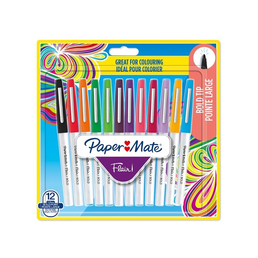 Paper Mate Flair Tip Pens - penne med tyk spids (1,2 mm) - 12 styk