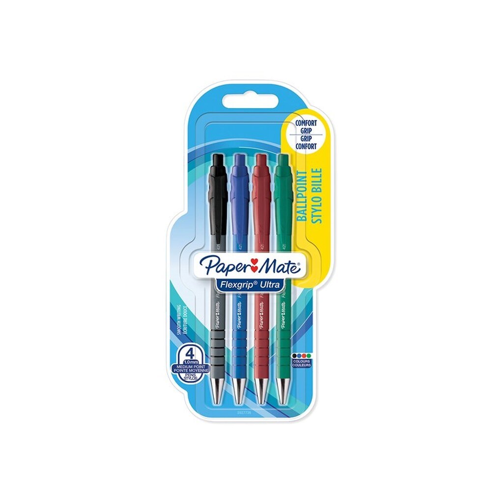 Paper Mate Flexgrip Ultra Retractable Ballpoint Pens | Medium spids (1,0 mm) | Forskellige farver | 4 styk