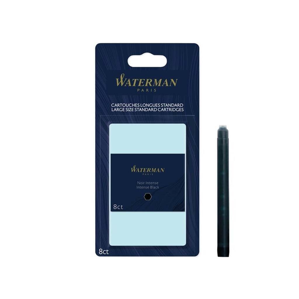 Waterman Fountain Pen blækpatroner | Lang | Intens sort | 8 Antal | Blisterpakning