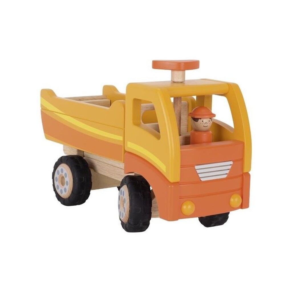 Goki Wooden Dump Truck Orange with Swivel Wheels