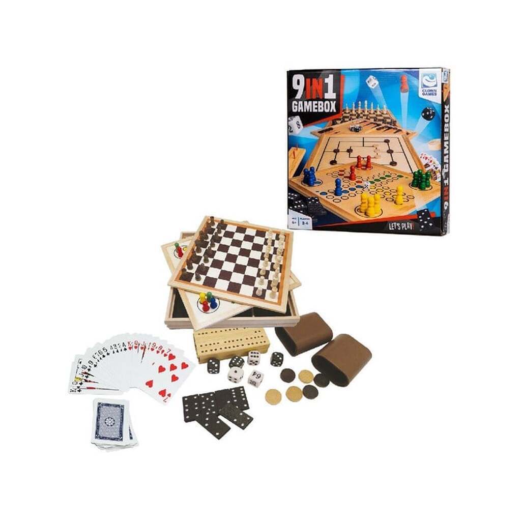 Clown Games 9-In-1 Game Box Wood