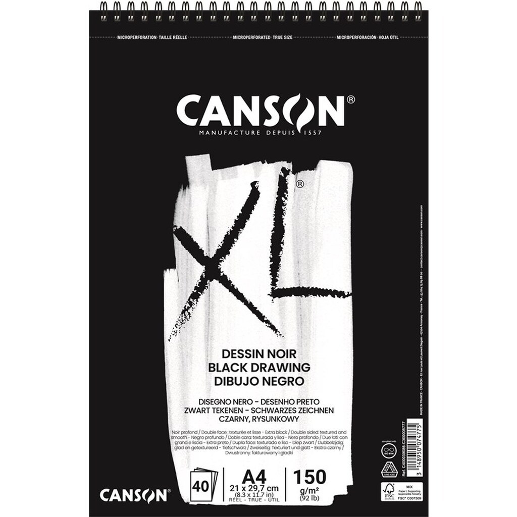 Canson XL Dessin Noir DS A4 150G Spiral 40 SH