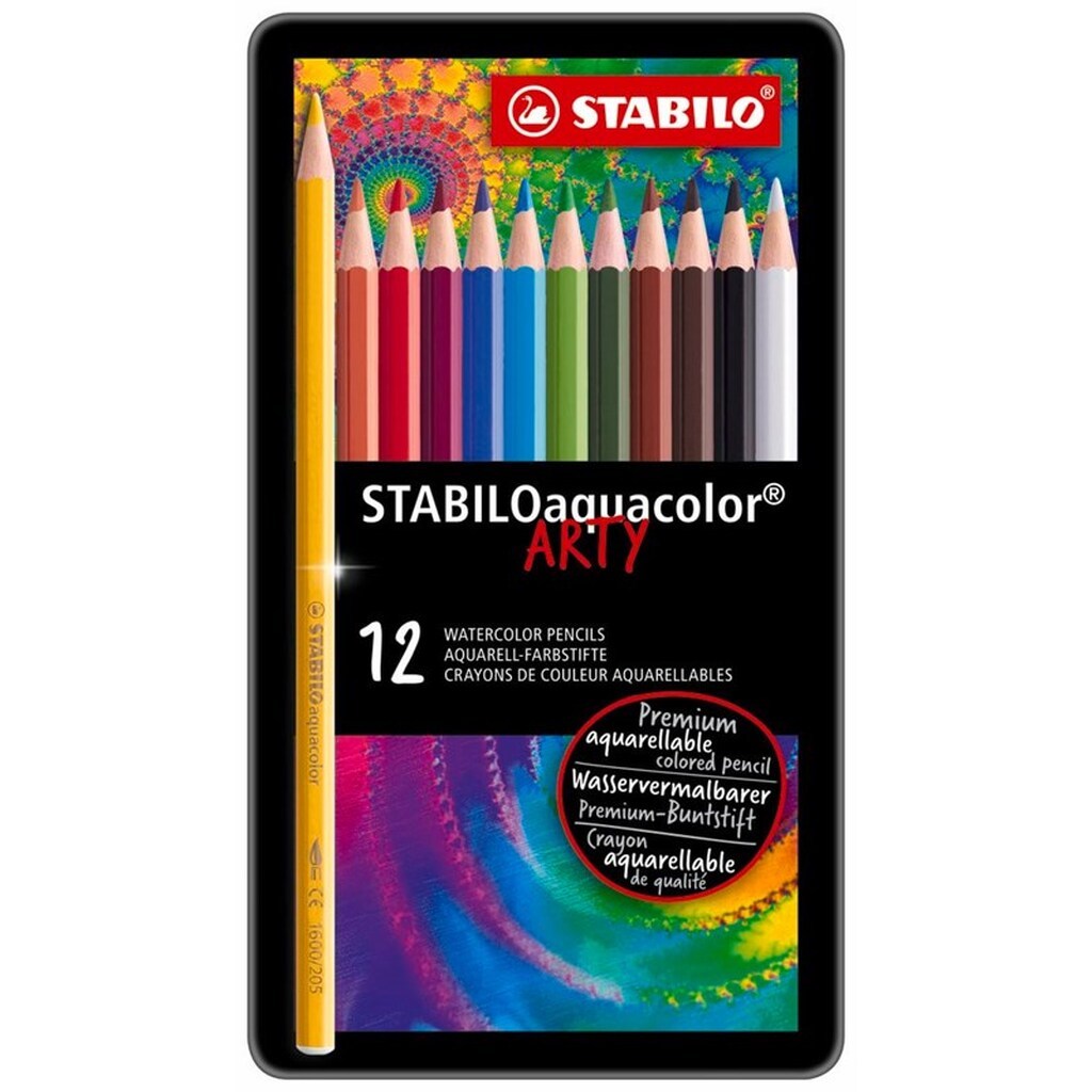 STABILO aquacolor® Aquarellable   farve blyanter i metalæske med 12 penne
