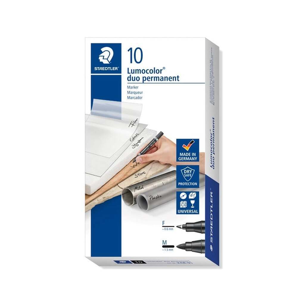 Staedtler LUMOCOLOR DUO MARKER PERM. 10 STK F M SORT