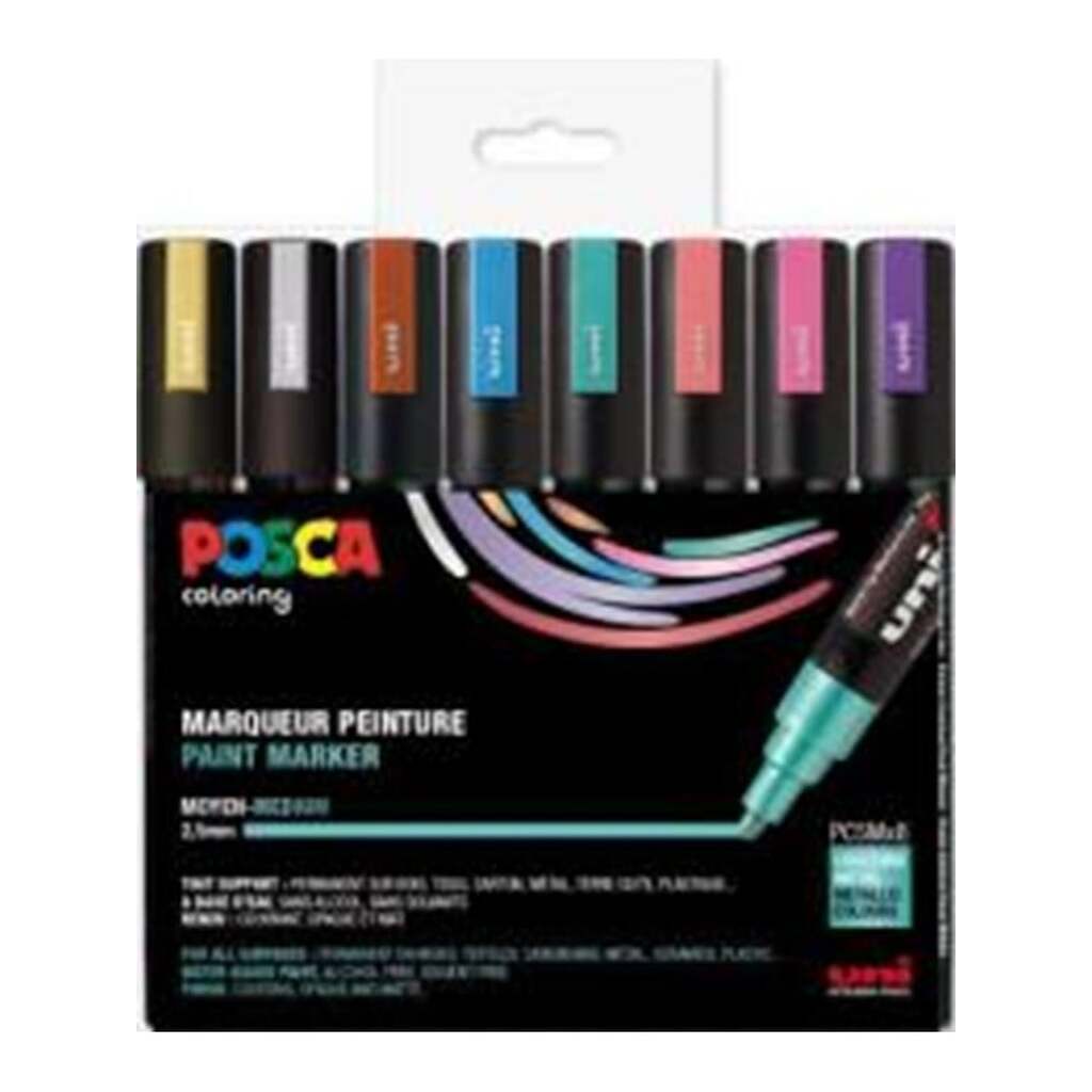 POSCA  marker sæt PC-5M, 8 ass. metallic. farver