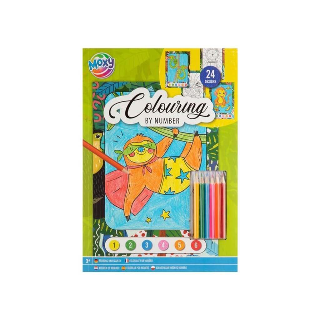 Grafix Color by Number Coloring Book A4 with 6 Colored Pencils 24 Sheets