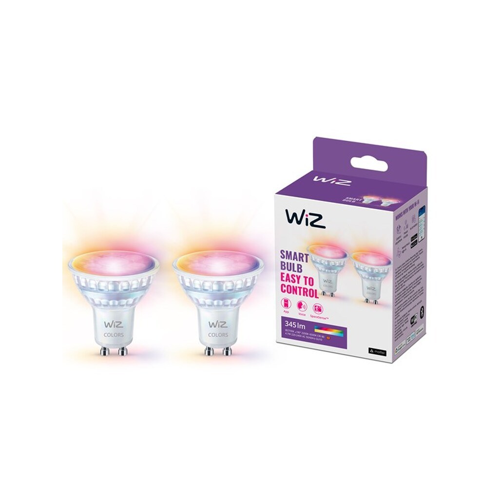 WiZ Full Color GU10 Smart Spotpære 2-pak - RGB/16 millioner farver + dæmpbart hvidt LED-lys