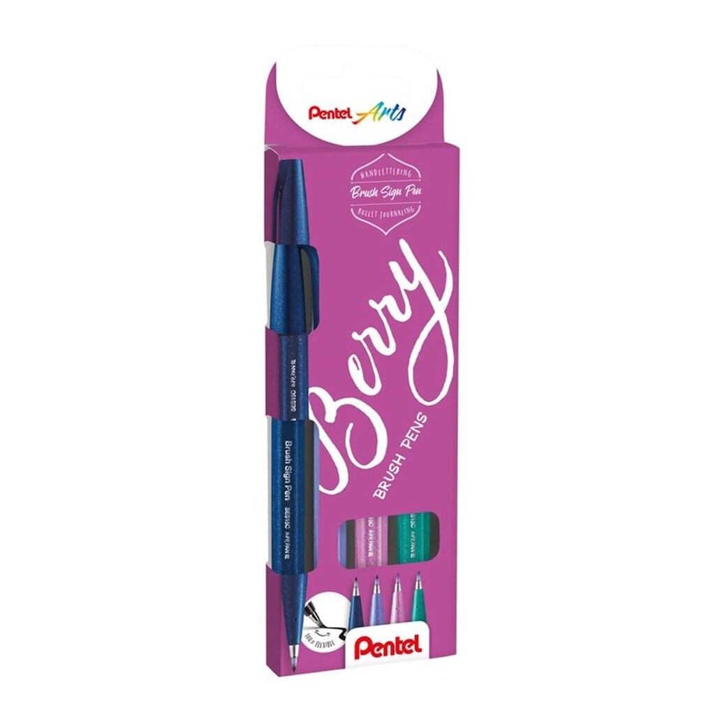 Pentel SES15B-4 Brush Sign Pen BERRY set