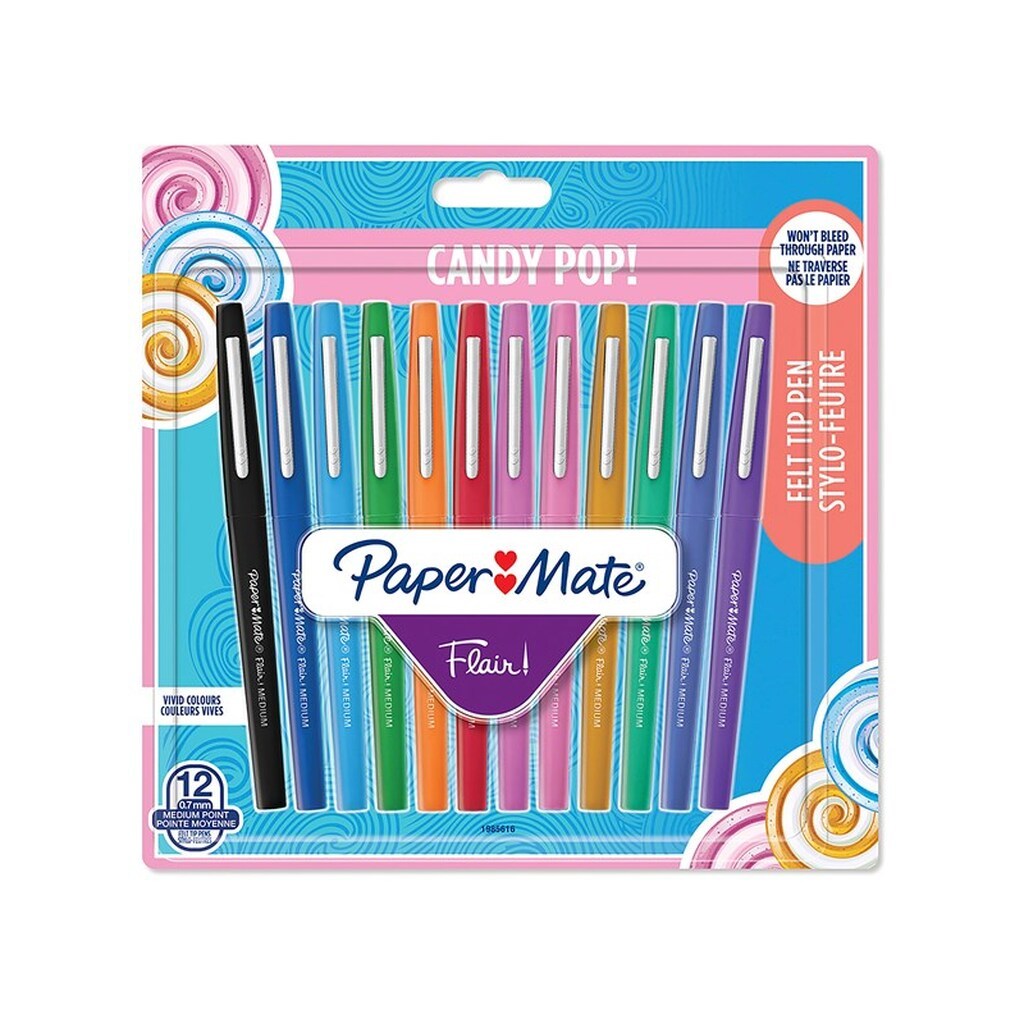 Paper Mate Flair Felt Tip Pens | Medium spids (0,7 mm) | Forskellige candy-POP-farver | 12 styk